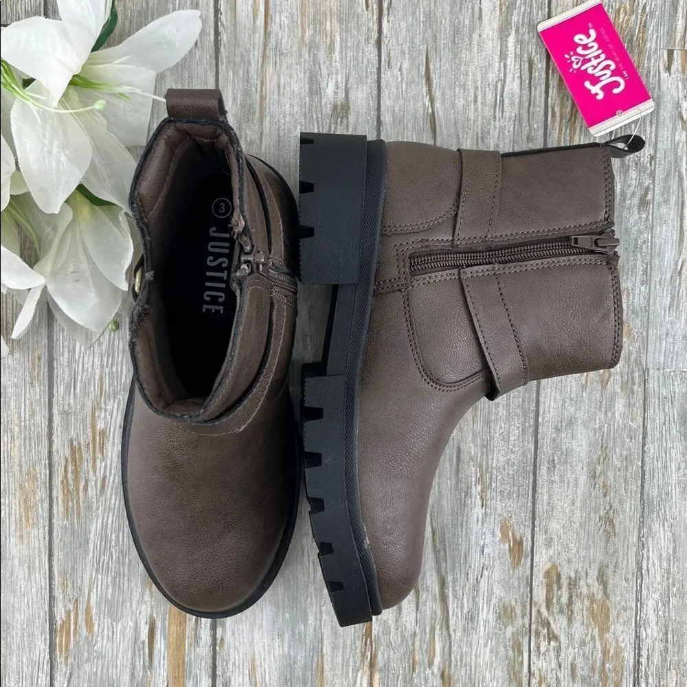 Justice Girls Moto Ankle Boots Shoes Size 3